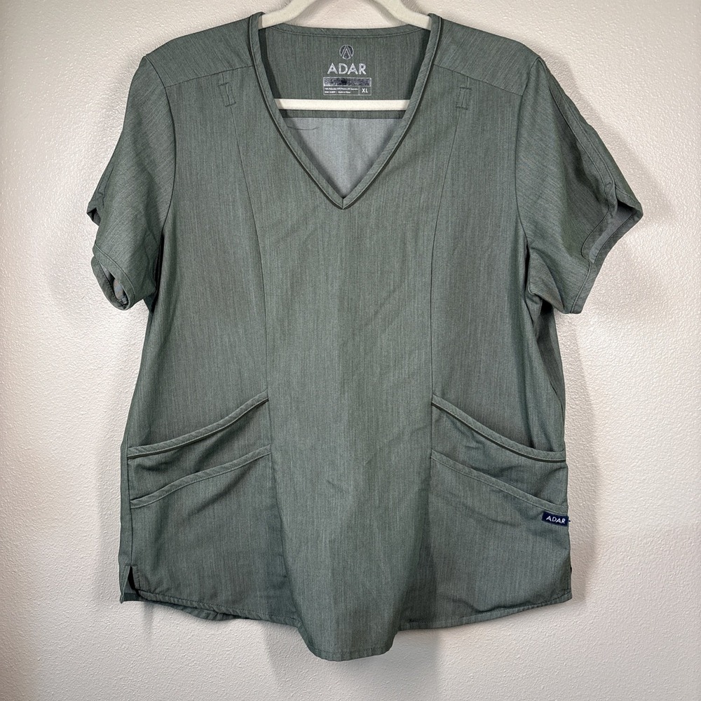 Adar Green Women Doctor Nurse Short Sleeve  V Neck Double Pocket Scrub Top XL